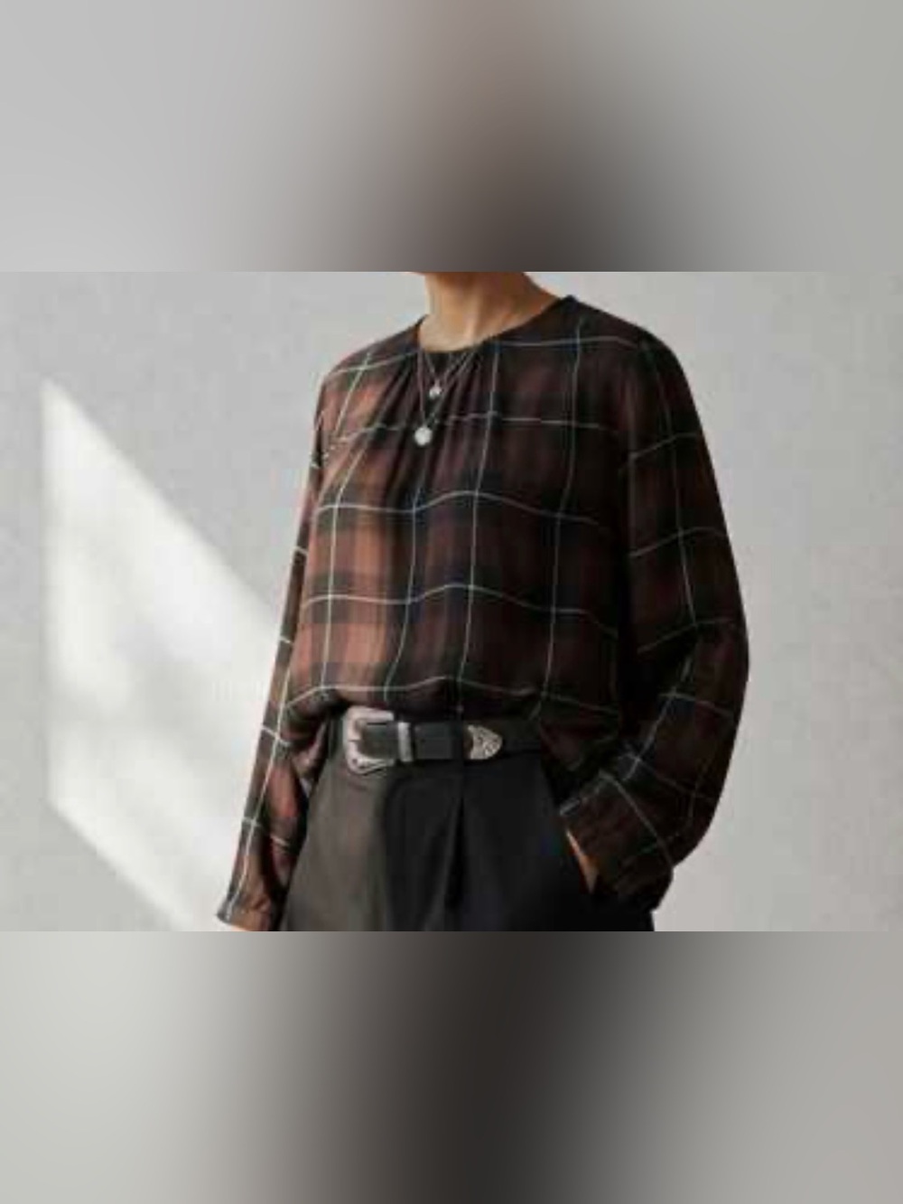 Cloth & Stone Plaid Shirred Sleeve Blouse Size XS